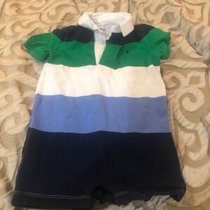 Ralph Lauren Green White Blue Striped Polo Romper